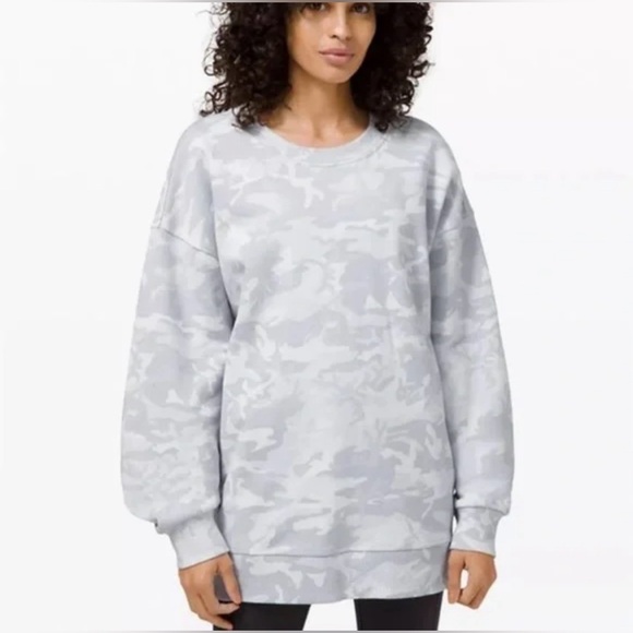 lululemon athletica Tops - Lululemon Perfectly Oversized Crew Size 12 White Gray Camo